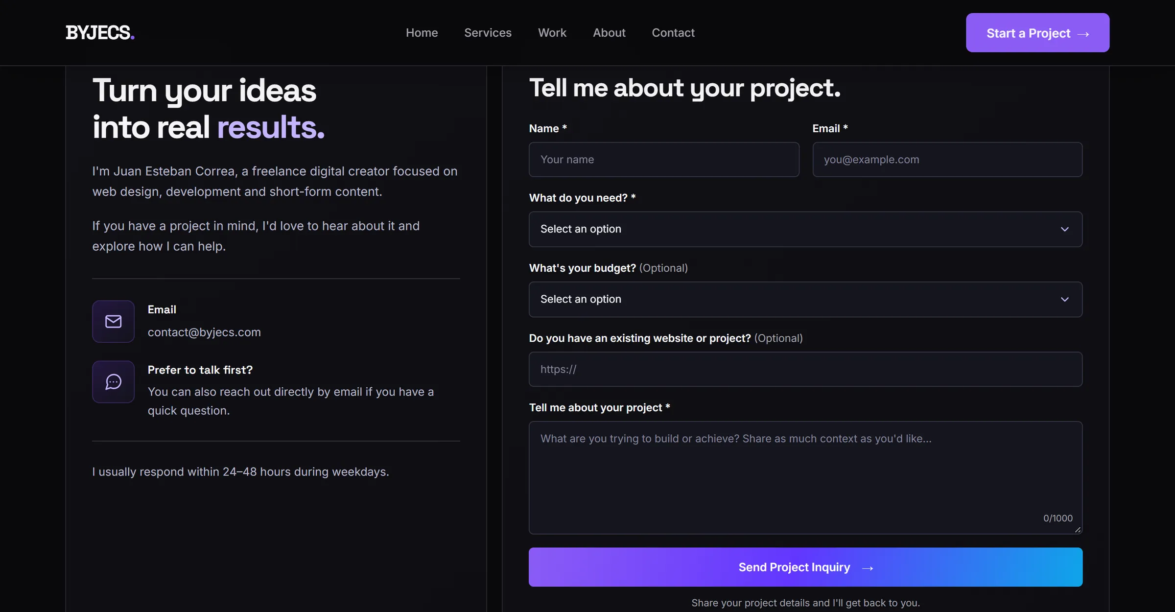 Final BYJECS Contact page design