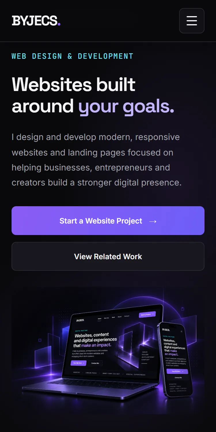 BYJECS Home page at mobile width