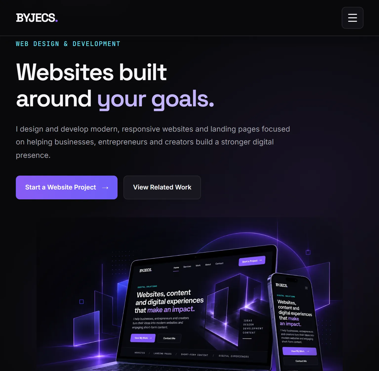 BYJECS Home page at tablet width