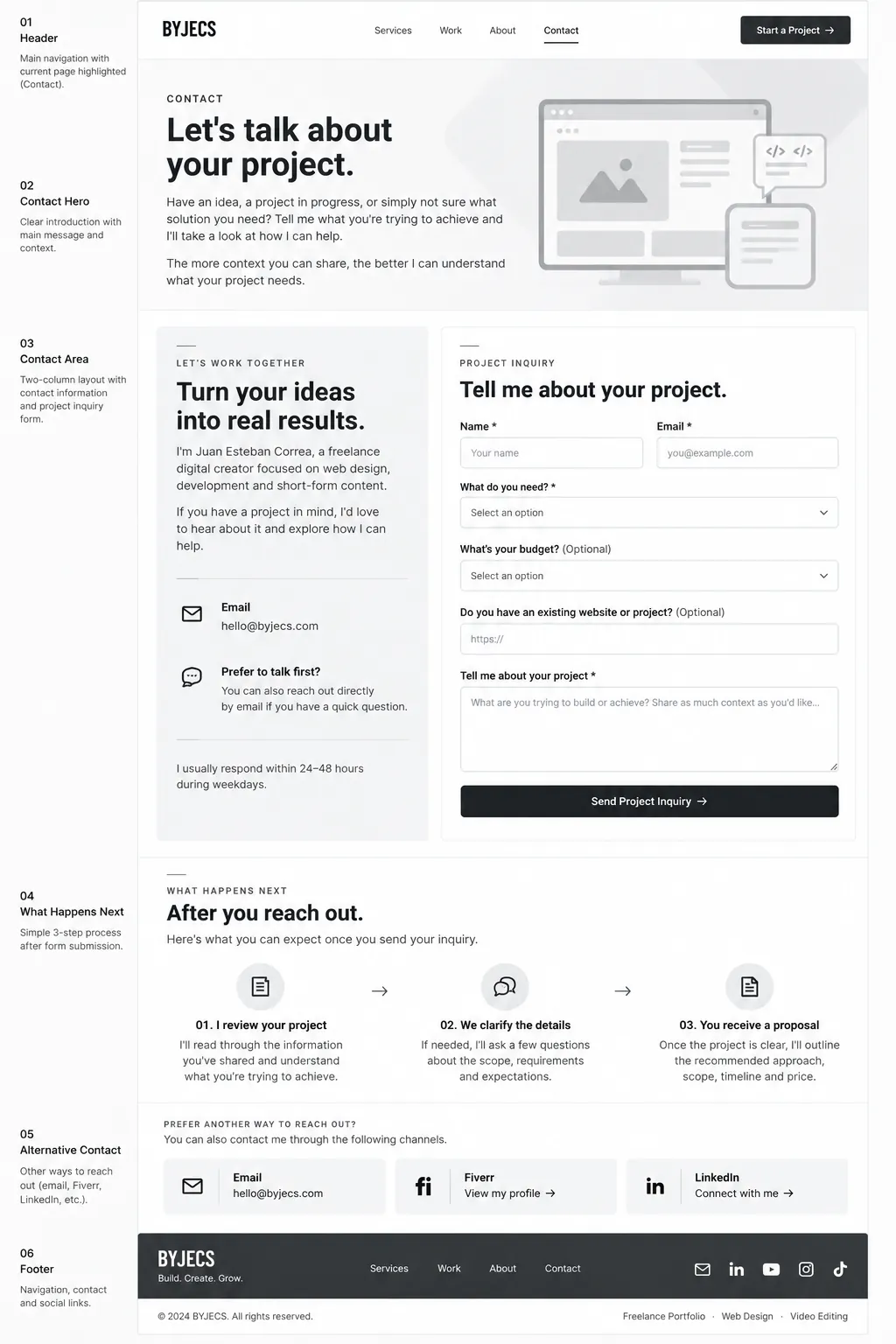 Contact low-fidelity wireframe for BYJECS