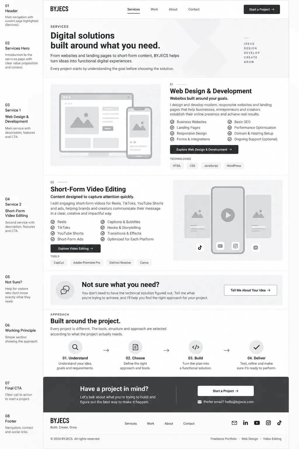Services low-fidelity wireframe for BYJECS